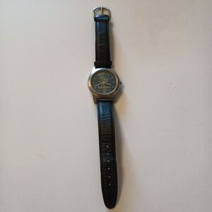 Vtg Teleflora Sweda Women's Blue Dial Black Leather Band Japan Quartz Watch WR